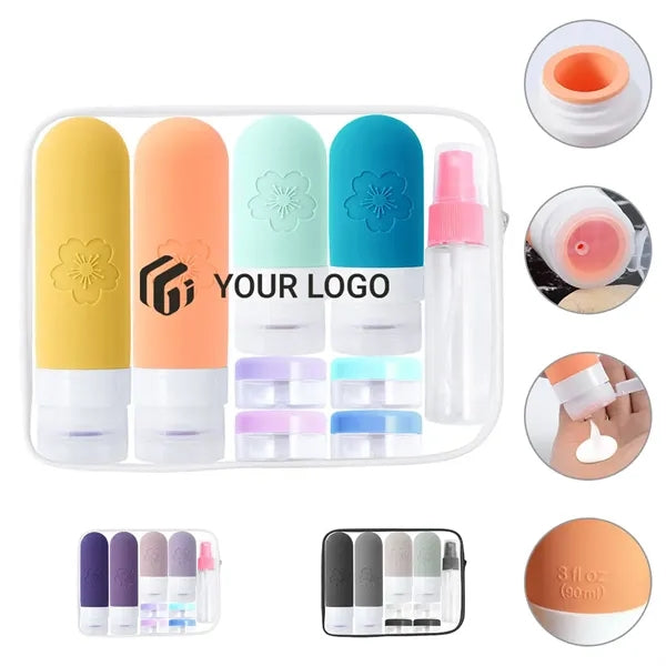 Refillable leakproof silicone toiletries kit travel bottles