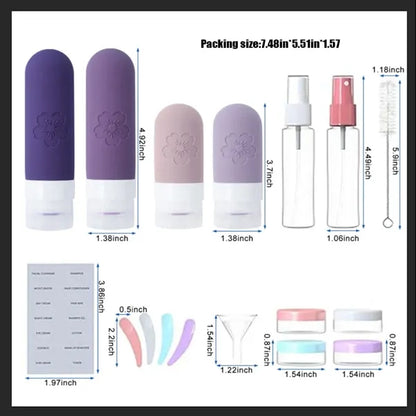 Refillable leakproof silicone toiletries kit travel bottles