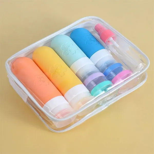 Refillable leakproof silicone toiletries kit travel bottles