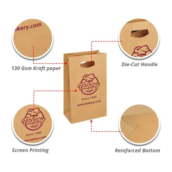 Printed Die-Cut Handle Bags - Brown (Double Sided)