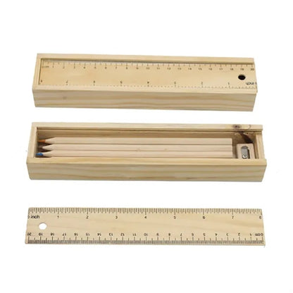 12- Piece Colored Pencil Set In Wooden Ruler Box