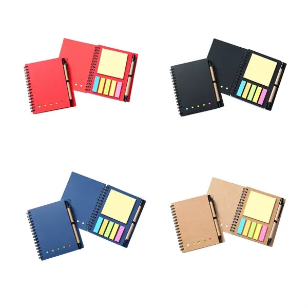 Kraft Spiral Notebook with Sticky Notes and Pen