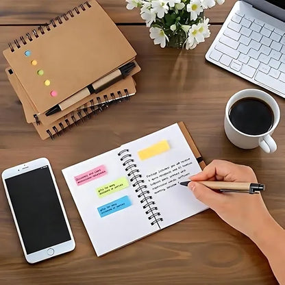 Kraft Spiral Notebook with Sticky Notes and Pen