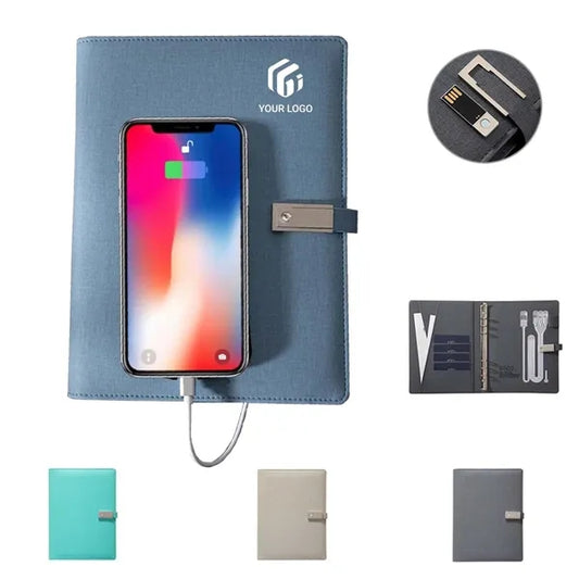 Business phone charging notebook with card slots flash drive