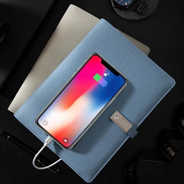 Business phone charging notebook with card slots flash drive