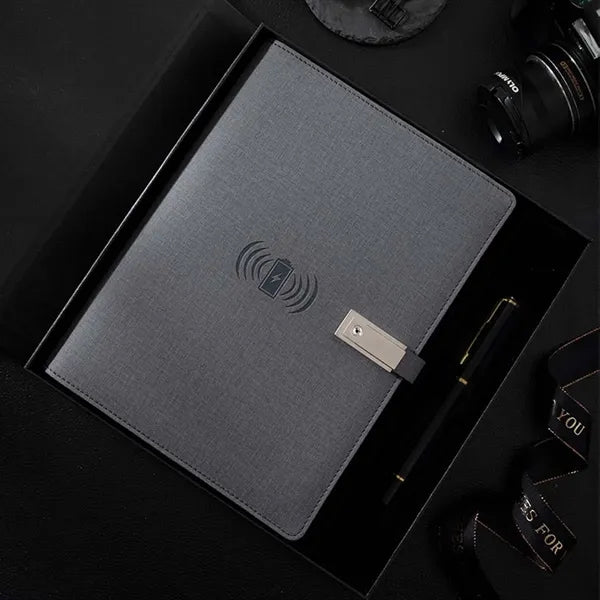 Business phone charging notebook with card slots flash drive