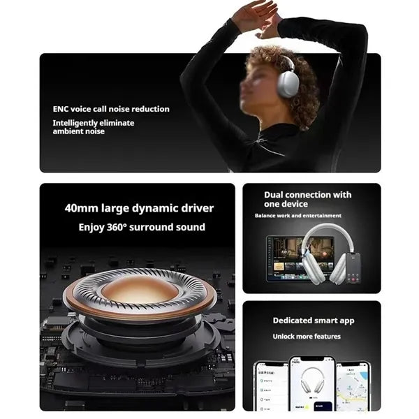 Foldable HiFi stereo travel office bluetooth headphones