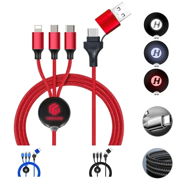 Multi 6 in 1 custom glow logo fast cord charging cable