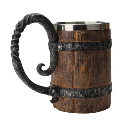 Tankard with Handle Wooden Beer Mug Barrel