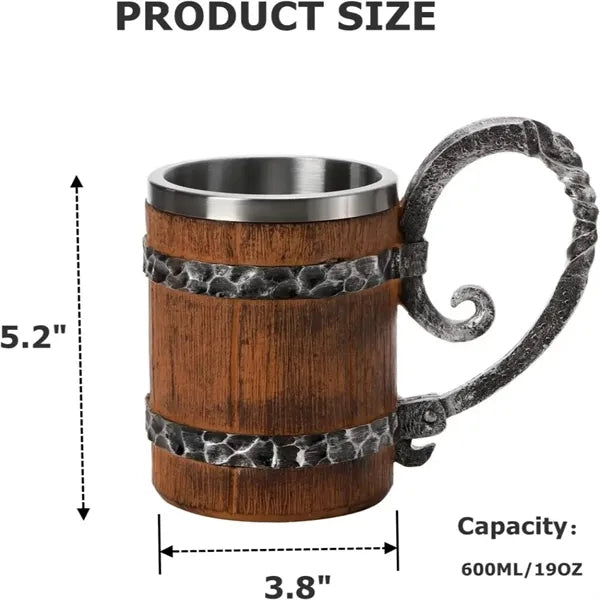 Tankard with Handle Wooden Beer Mug Barrel