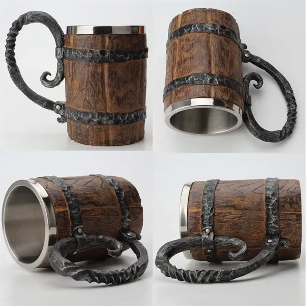 Tankard with Handle Wooden Beer Mug Barrel