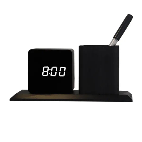 Wooden Multifunctional Pen Holder Alarm Clock