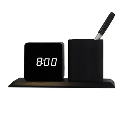 Wooden Multifunctional Pen Holder Alarm Clock