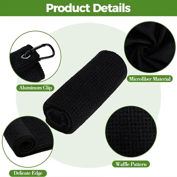 Waffle Pattern Golf Towel with Carabiner Clip (390 GSM)