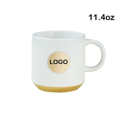 Premium Ceramic Cups with Metal Badge Decoration