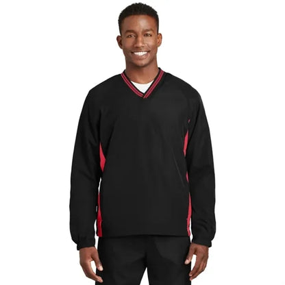 Sport-Tek Tipped V-Neck Raglan Wind Shirt.