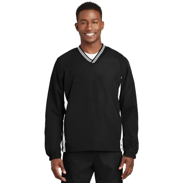 Sport-Tek Tipped V-Neck Raglan Wind Shirt.