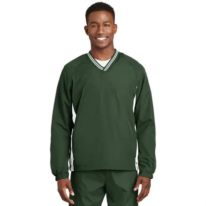 Sport-Tek Tipped V-Neck Raglan Wind Shirt.