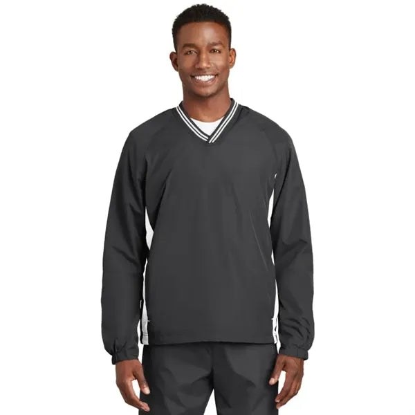 Sport-Tek Tipped V-Neck Raglan Wind Shirt.