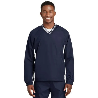 Sport-Tek Tipped V-Neck Raglan Wind Shirt.