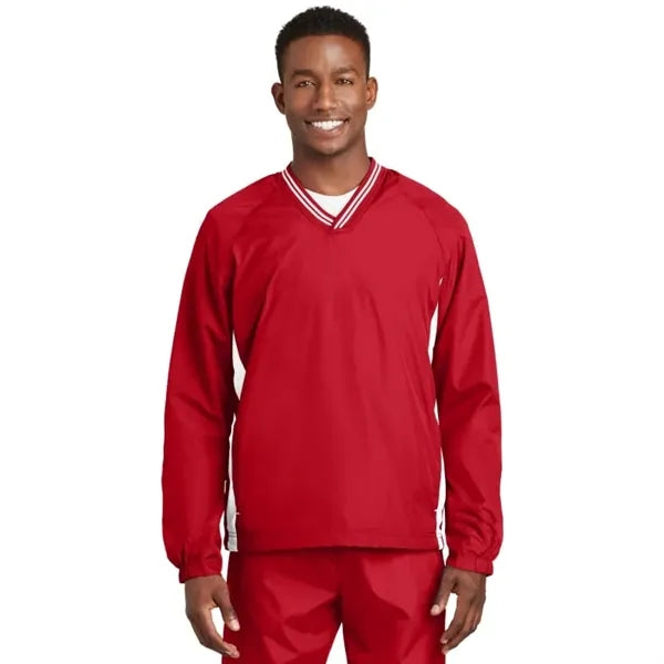 Sport-Tek Tipped V-Neck Raglan Wind Shirt.