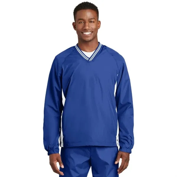 Sport-Tek Tipped V-Neck Raglan Wind Shirt.