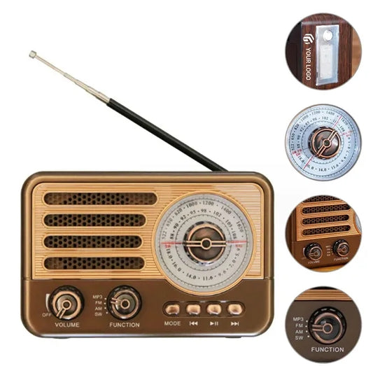 Portable wooden retro wireless bluetooth speaker radio