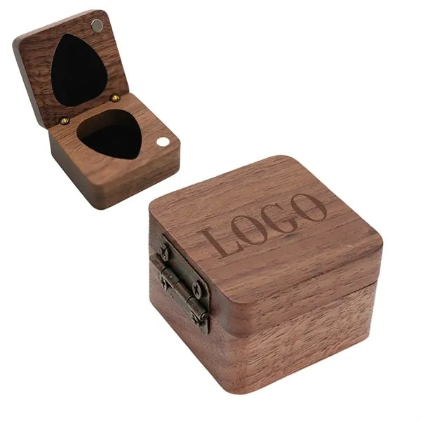 Walnut Guitar Pick Box With Magnetic Closure
