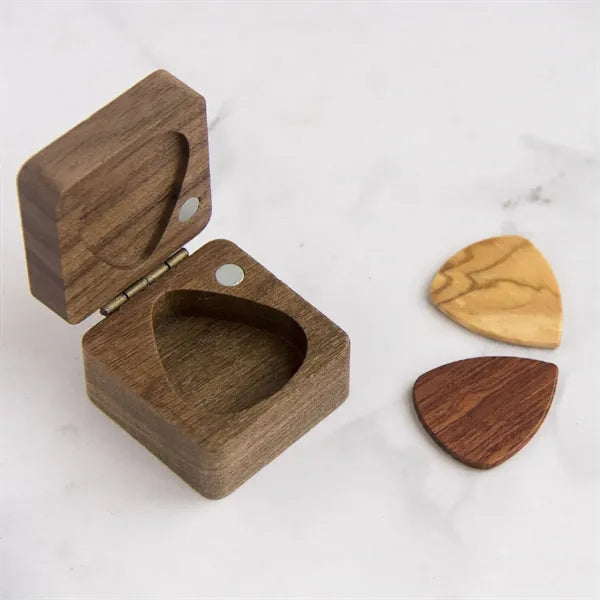 Walnut Guitar Pick Box With Magnetic Closure