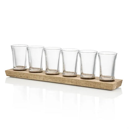 Shot Glasses Set on Acacia - Deep Etch