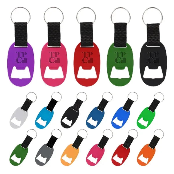 Oval Bottle Opener Keychain w/ Strap