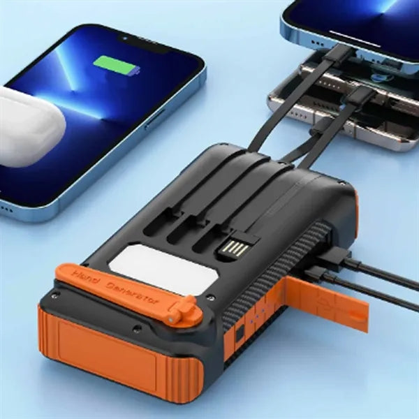 Solar Power Bank with Hand Crank and LED Light