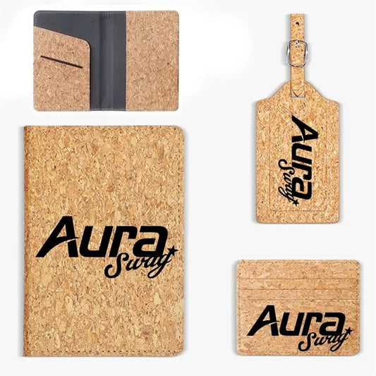 Eco-friendly Cork Set Passport Holder Luggage Tag Card Case