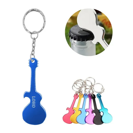 Guitar Shaped Aluminum Bottle Opener w/Key Chain