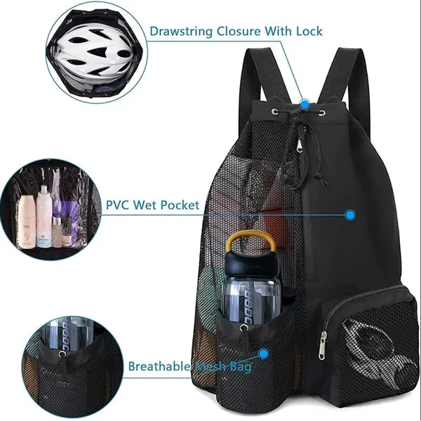 Mesh Drawstring Swim Backpack