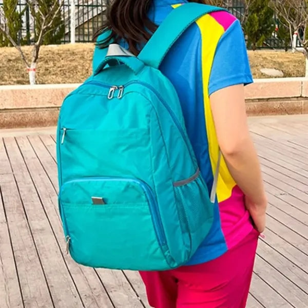 Lightweight Foldable Backpack W/ Zipper and Mesh Side Pocket