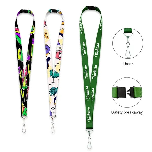 3/4" Full Color Polyester Lanyard With J Hook and Breakaway