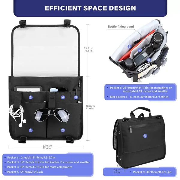 Expandable Airplane Seat Back Organizer with Storage Pockets