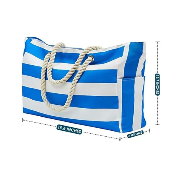 Striped Canvas Beach Tote Bag with Rope Handles