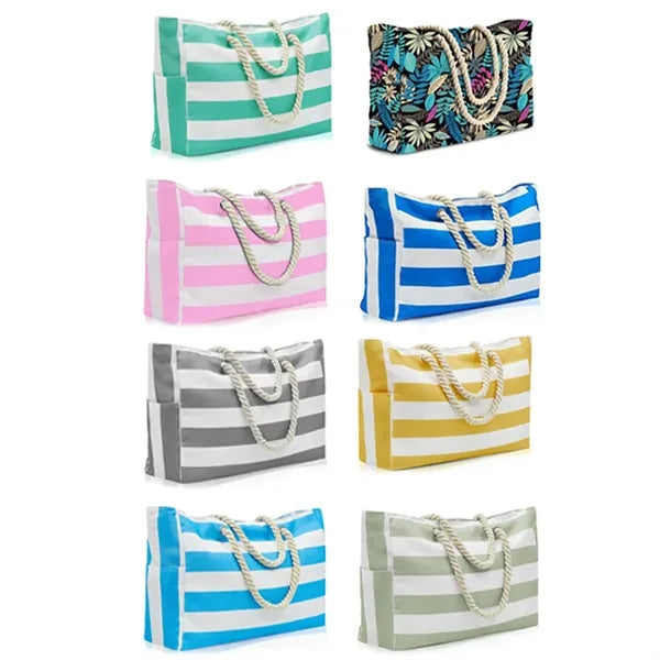 Striped Canvas Beach Tote Bag with Rope Handles