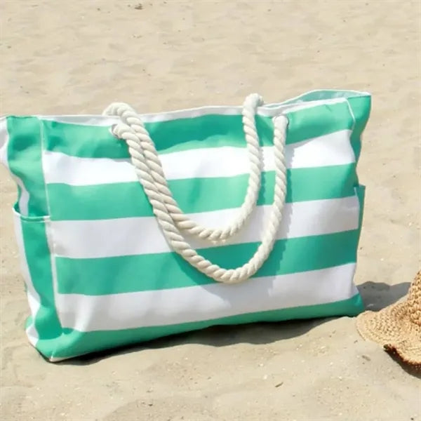 Striped Canvas Beach Tote Bag with Rope Handles