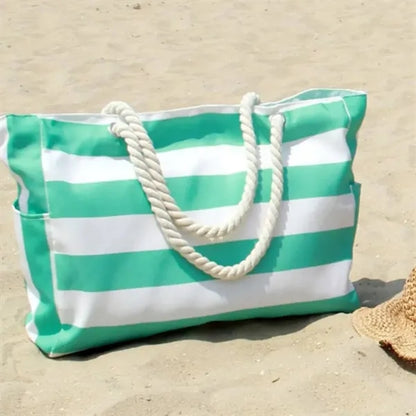 Striped Canvas Beach Tote Bag with Rope Handles