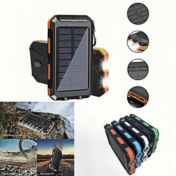 Solar Power Bank 20000mAh Fast Charge IP65 Waterproof 3Mode