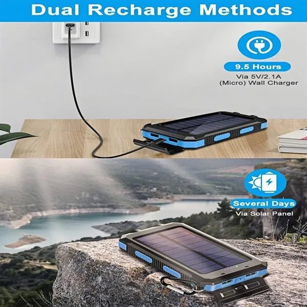 Solar Power Bank 20000mAh Fast Charge IP65 Waterproof 3Mode