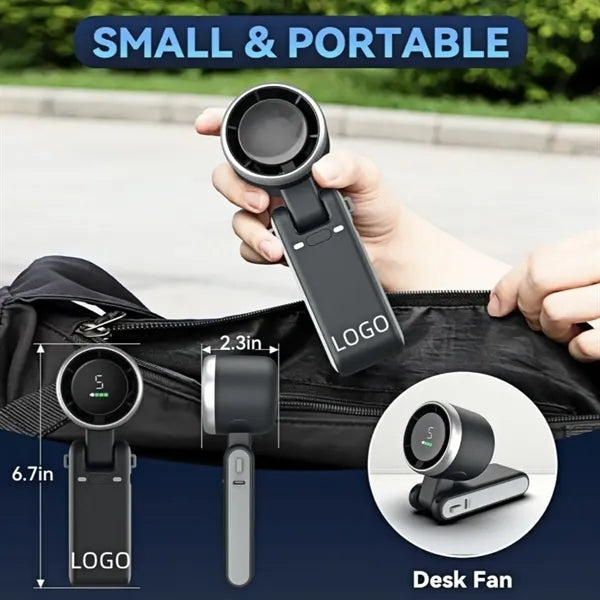 Turbo Handheld Folding Fan With LED Display And 5 Speed Sett