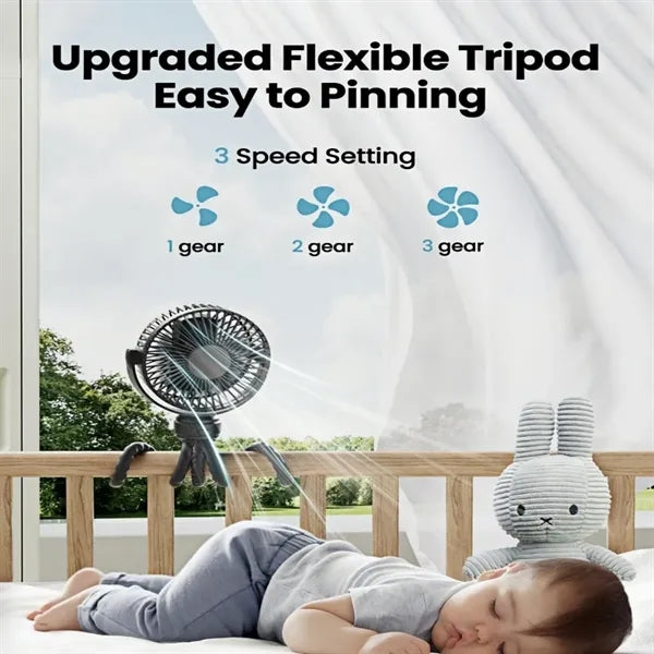 Baby-Safe Quiet 3-Speed Clip-On Fan With Power Bank