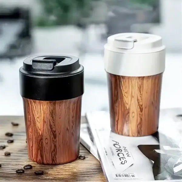 Wood Grain Stainless Steel Insulated Travel Mug