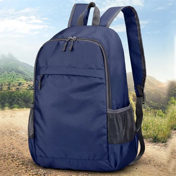 Foldable Lightweight Backpack W/ Zipper and Mesh Side Pocket