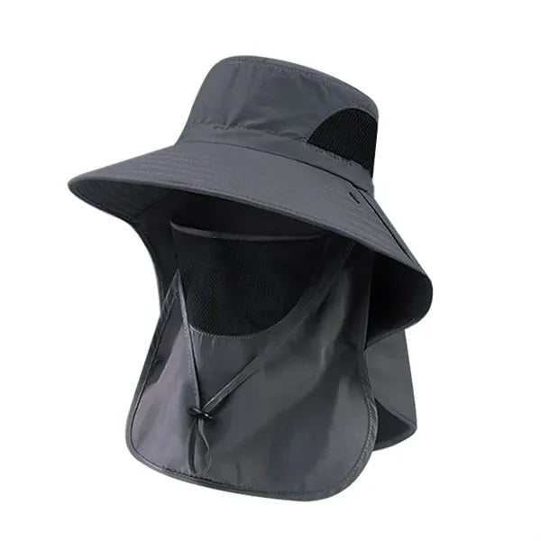 Wide Brim Bucket Hat with Neck Flap