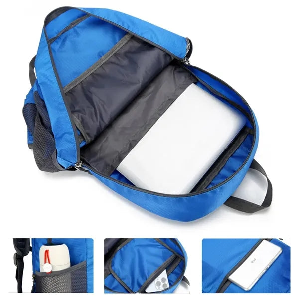 Lightweight Foldable Backpack W/ Zipper and Mesh Side Pocket